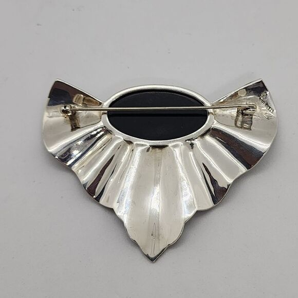 Vintage Judith Jack Art Deco Style Large Black Onyx & Marcasites Sterling Silver - Picture 3 of 10